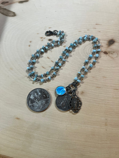 Vintage Saint Philomena necklace with larimar