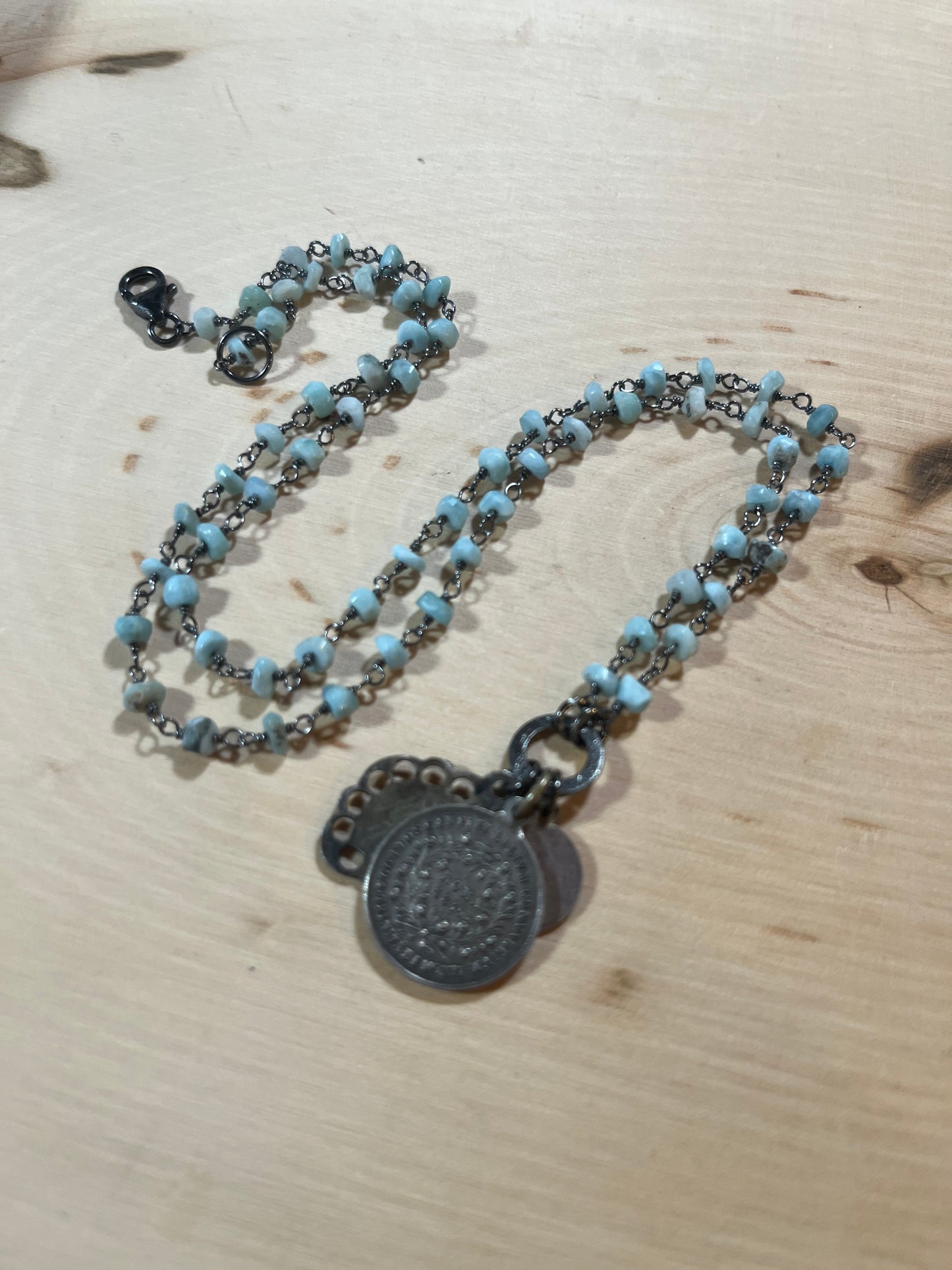 Vintage Saint Philomena necklace with larimar