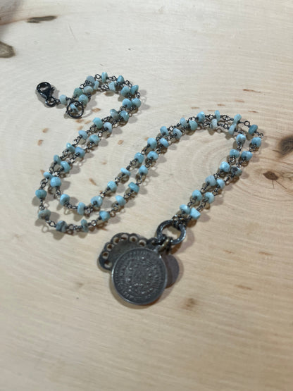 Vintage Saint Philomena necklace with larimar