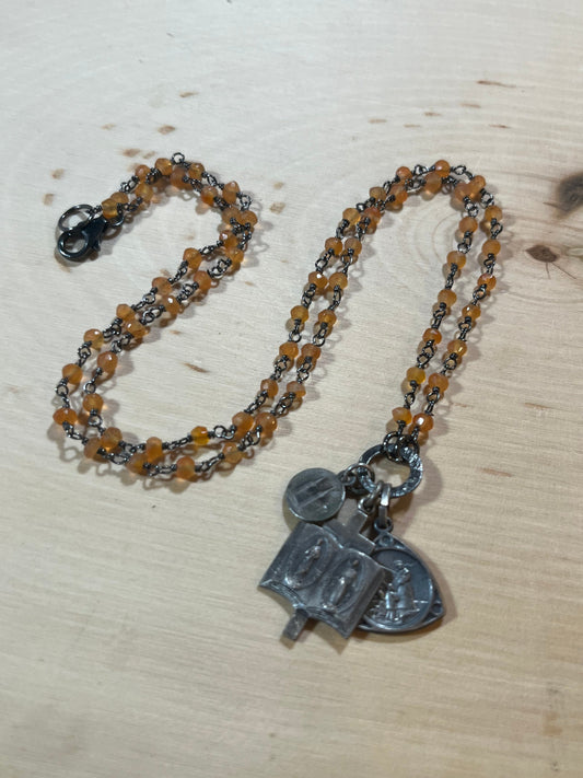 Vintage Mary and Jesus necklace with carnelian