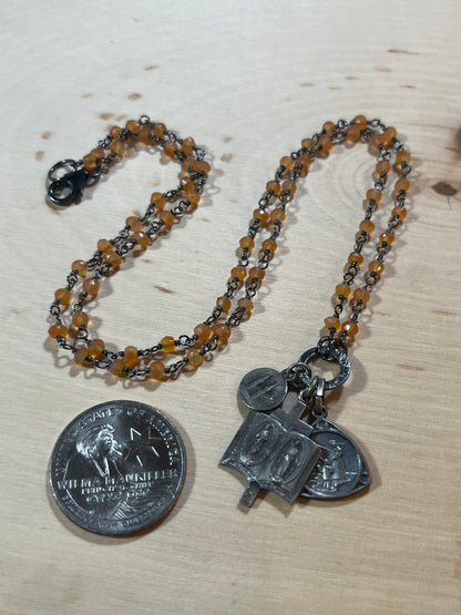 Vintage Mary and Jesus necklace with carnelian