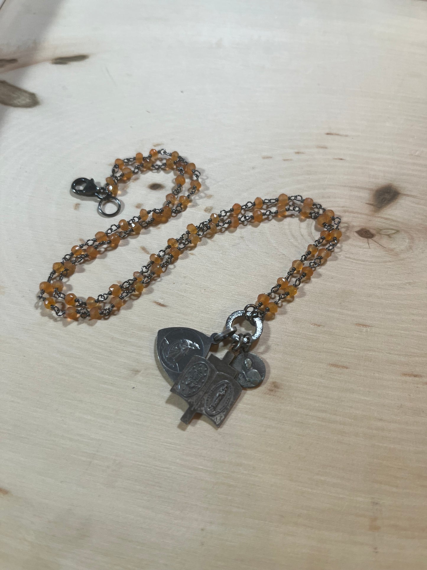 Vintage Mary and Jesus necklace with carnelian