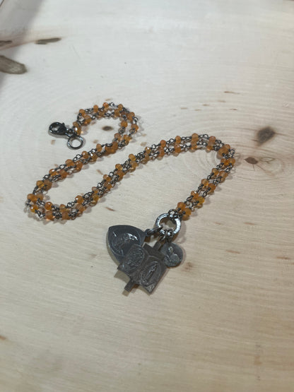 Vintage Mary and Jesus necklace with carnelian