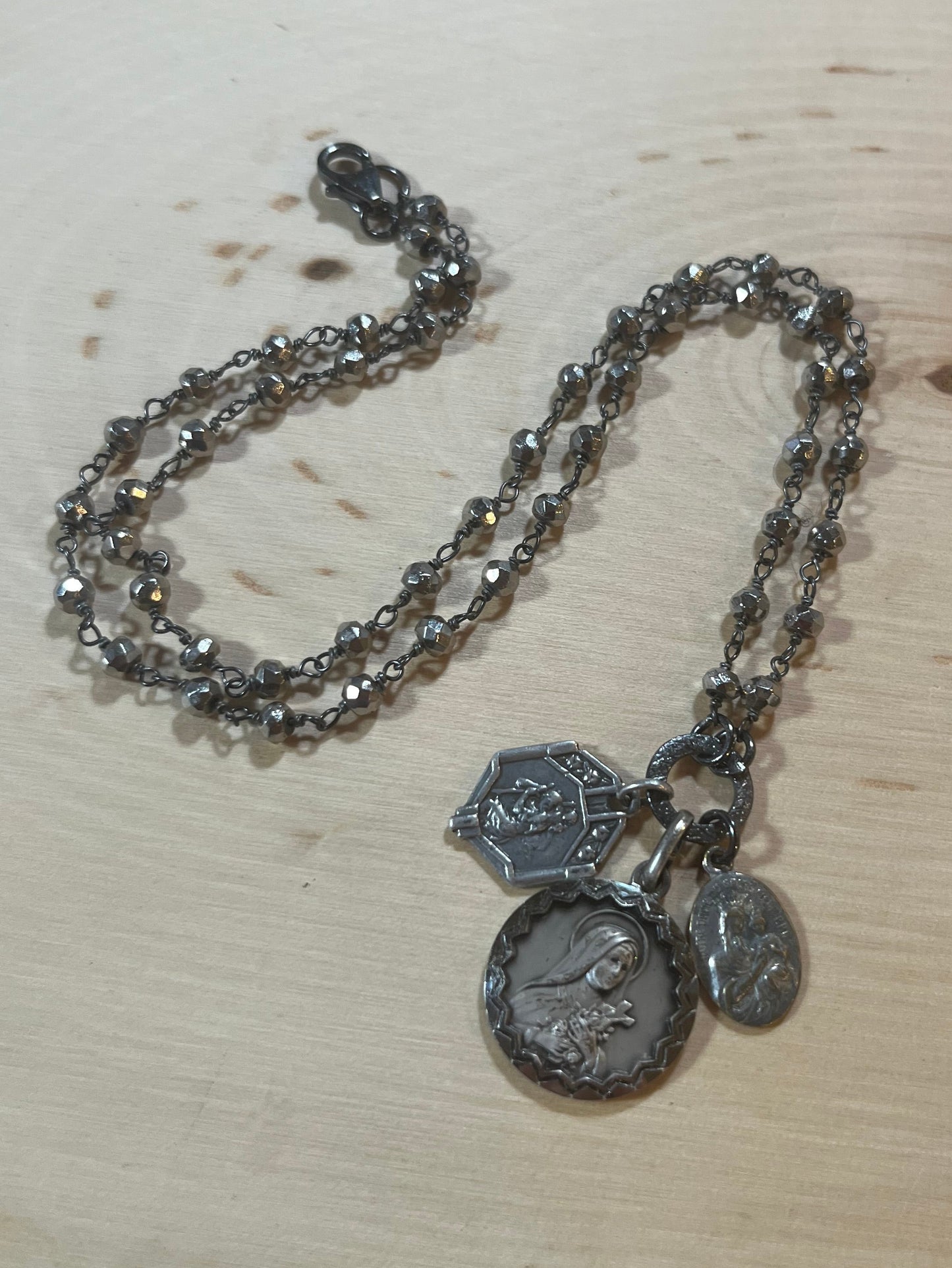Vintage St. Therese necklace with pyrite