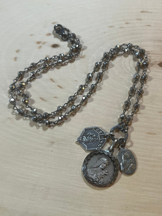 Vintage St. Therese necklace with pyrite