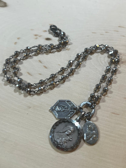 Vintage St. Therese necklace with pyrite