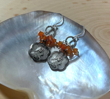 Vintage St Therese earrings with carnelian