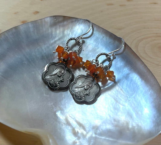 Vintage St Therese earrings with carnelian