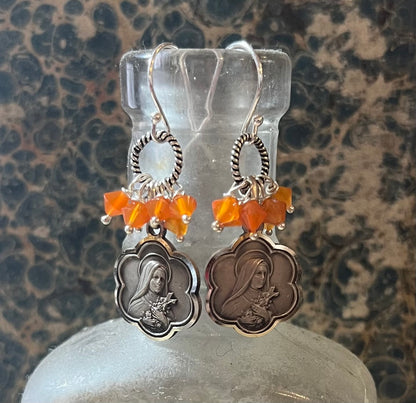 Vintage St Therese earrings with carnelian