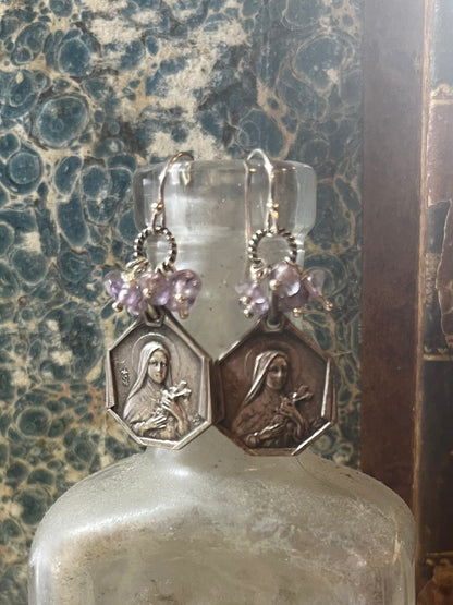 Vintage St Therese earrings with amethyst