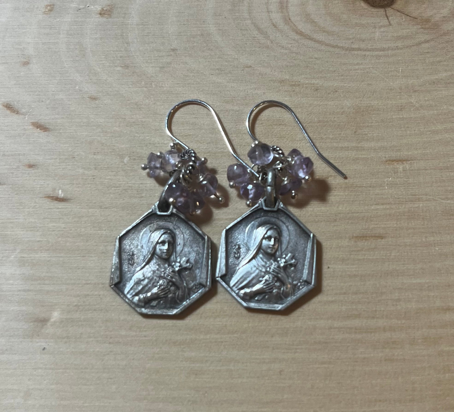 Vintage St Therese earrings with amethyst