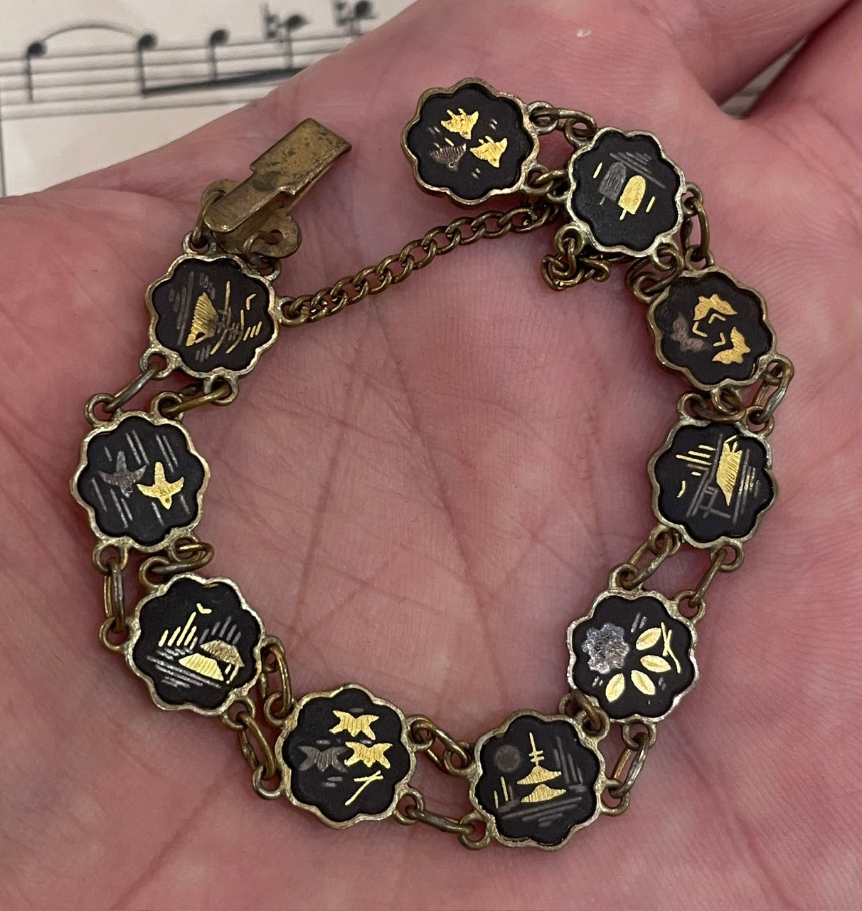 Antique Japanese Shakudo Inlaid Damascene Bracelet c1920