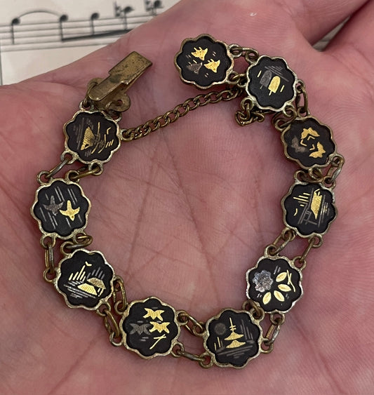 Antique Japanese Shakudo Inlaid Damascene Bracelet c1920