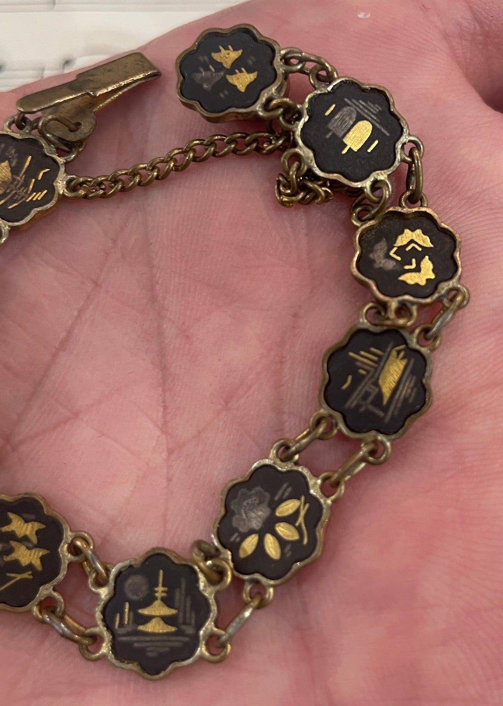 Antique Japanese Shakudo Inlaid Damascene Bracelet c1920
