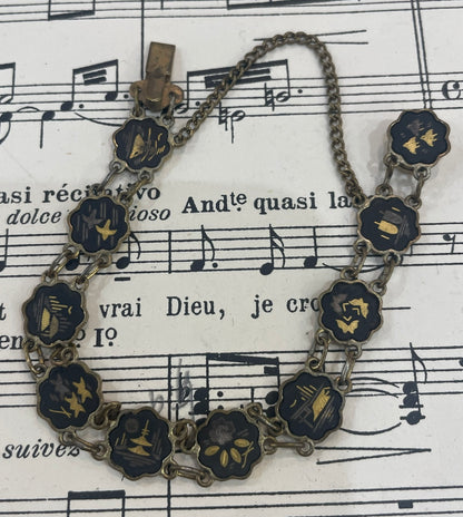 Antique Japanese Shakudo Inlaid Damascene Bracelet c1920