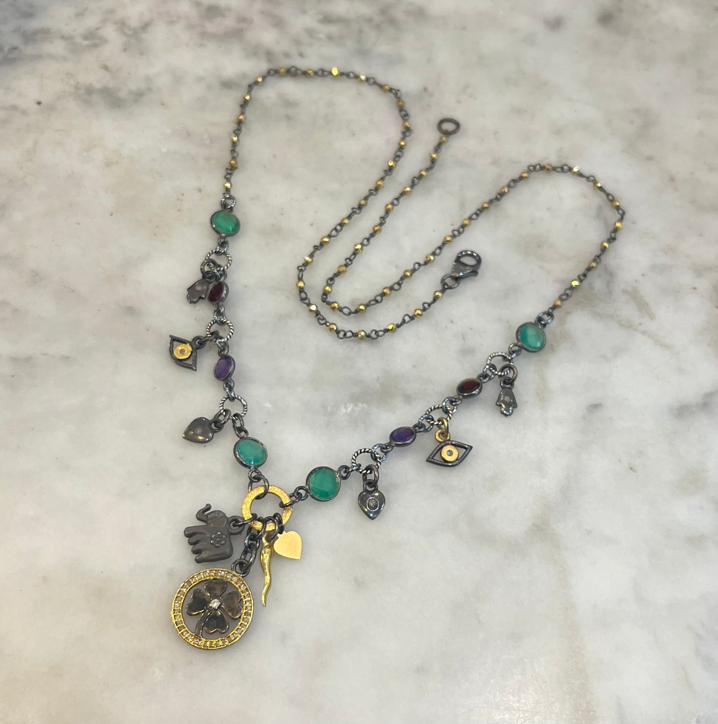 Lucky Protection Necklace with diamond clover charm