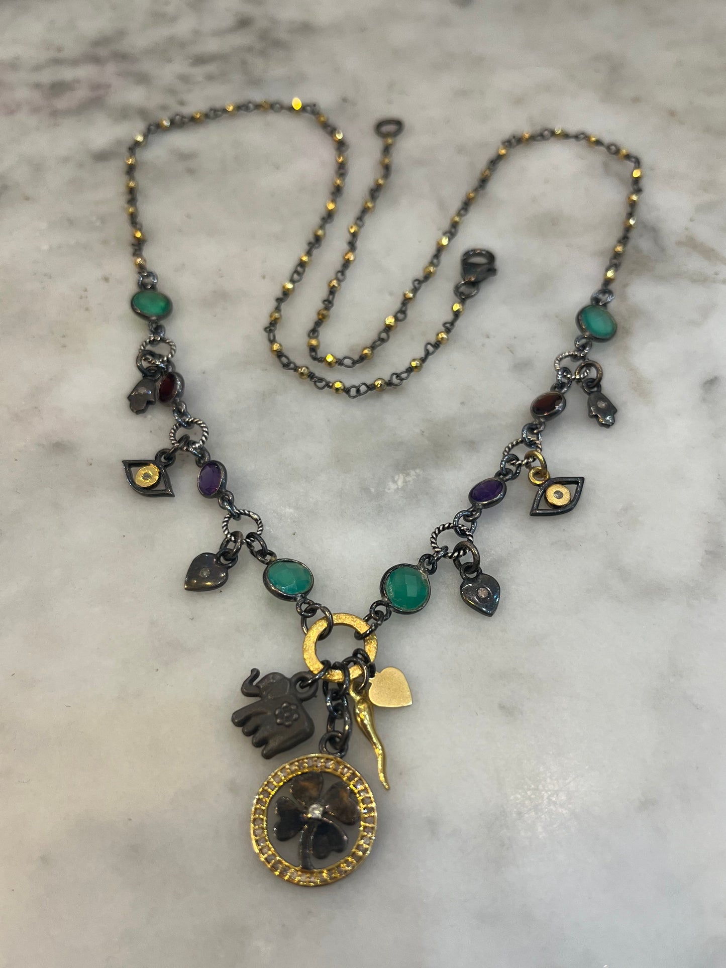 Lucky Protection Necklace with diamond clover charm