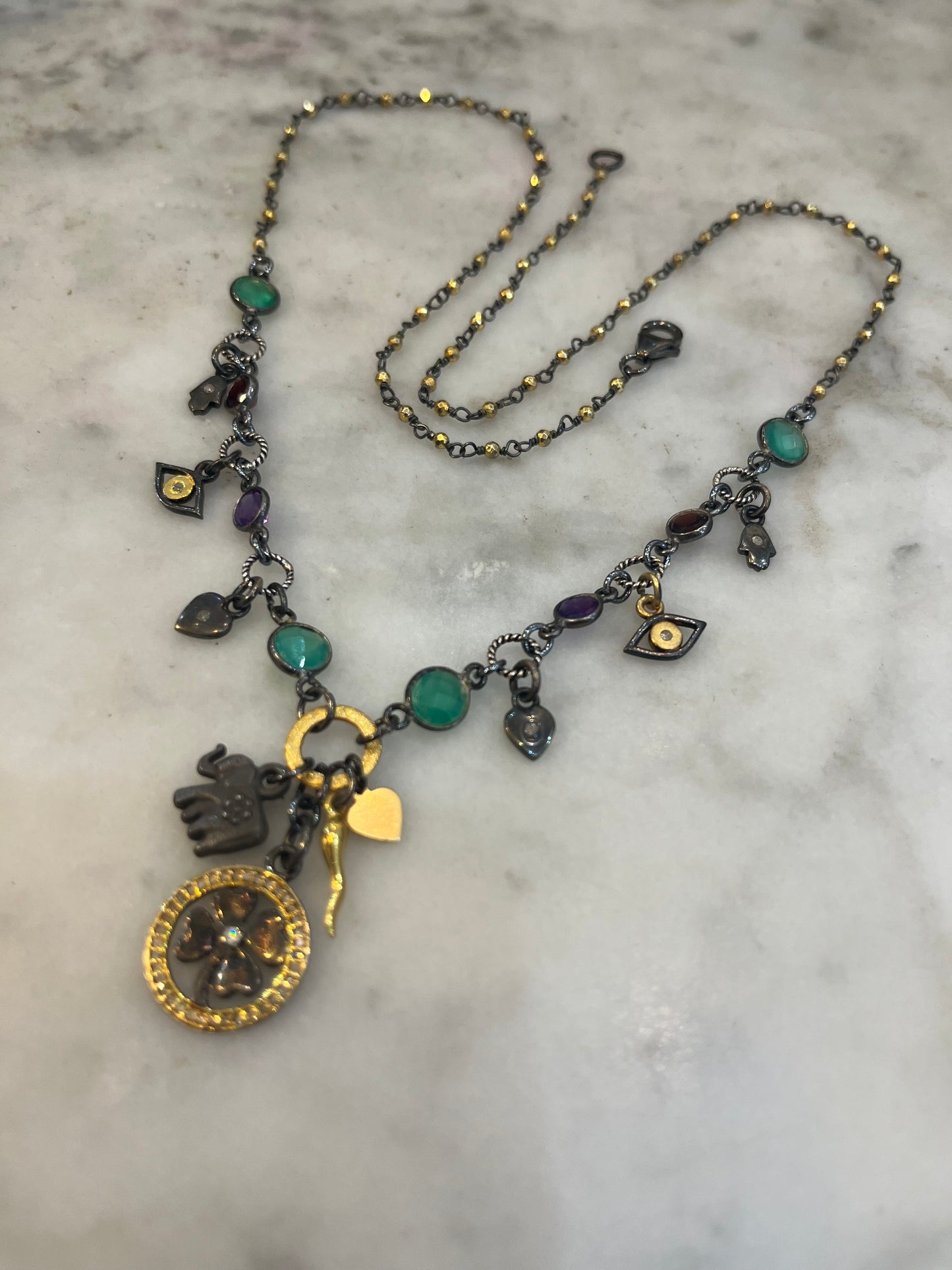 Lucky Protection Necklace with diamond clover charm