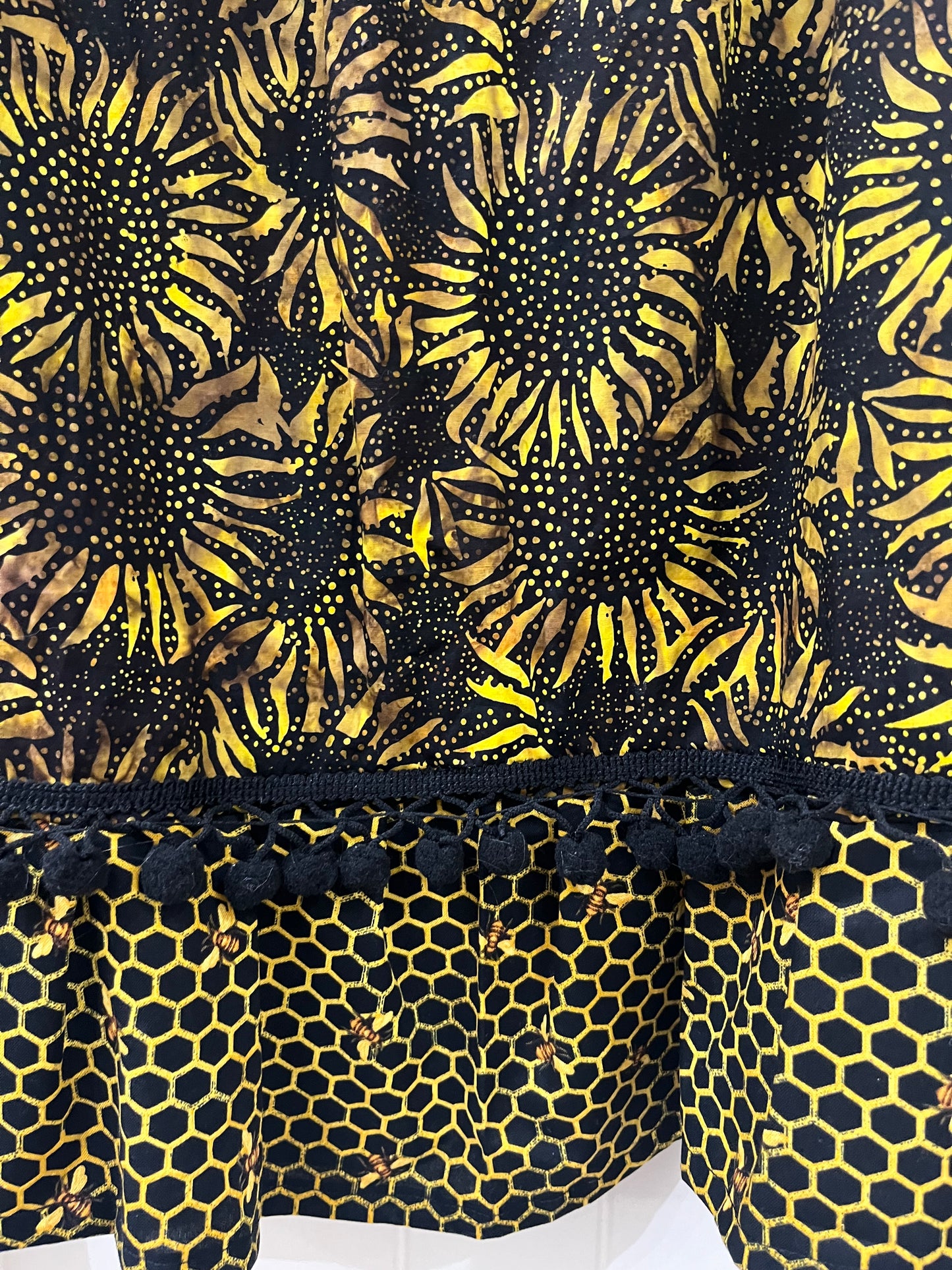 Sunflower Batiked Cotton Skirt with ruffle and pompom trim