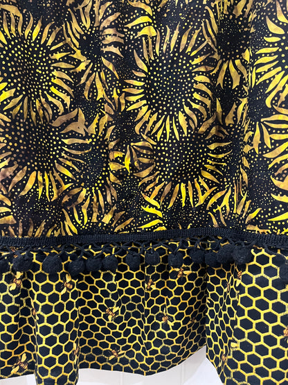 Sunflower Batiked Cotton Skirt with ruffle and pompom trim