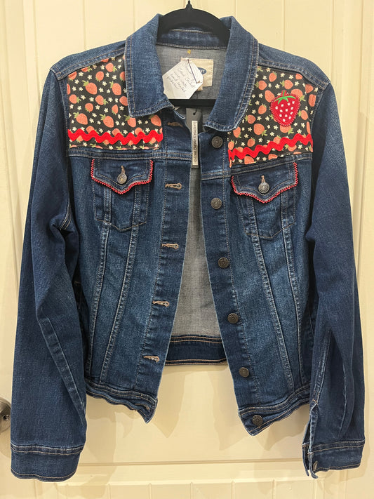 Strawberry Jean Jacket with beaded pockets