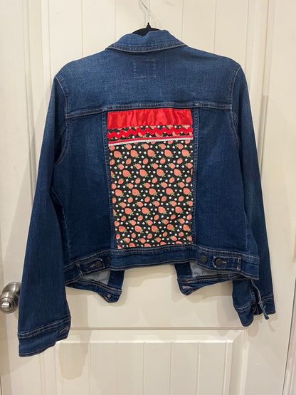 Strawberry Jean Jacket with beaded pockets