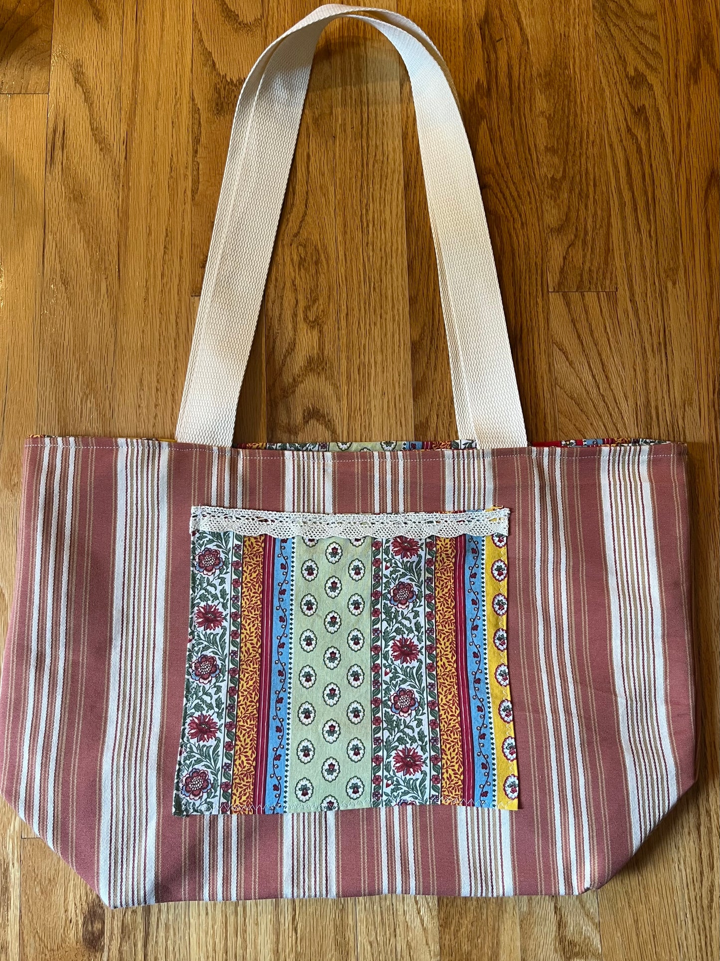Reversible Market Tote with vintage French fabric