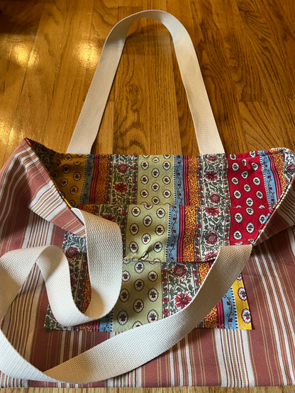 Reversible Market Tote with vintage French fabric