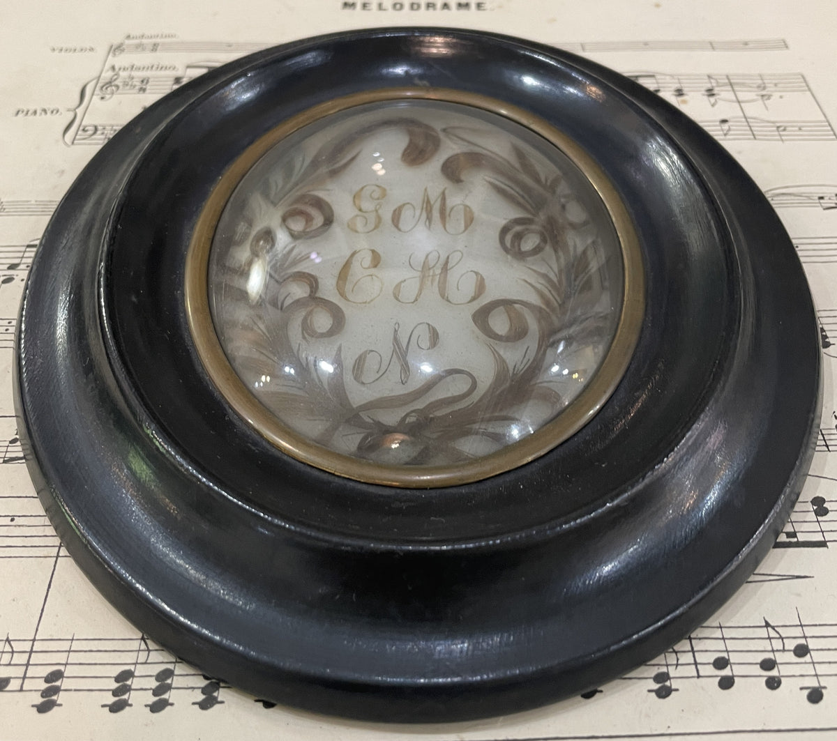 Antique French Mourning Hair Art Domed Glass Wooden Frame c1852