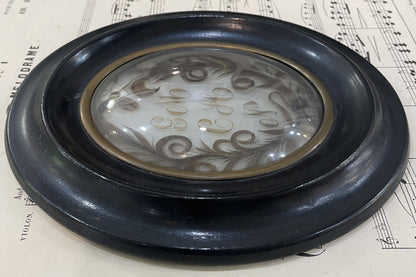 Antique French Mourning Hair Art Domed Glass Wooden Frame c1852
