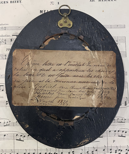 Antique French Mourning Hair Art Domed Glass Wooden Frame c1852