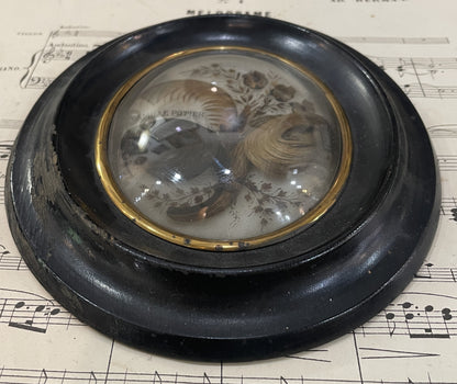 Rare Antique French Mourning Hair Art Domed Glass Wooden Frame c1880