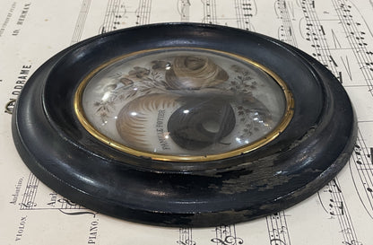 Rare Antique French Mourning Hair Art Domed Glass Wooden Frame c1880