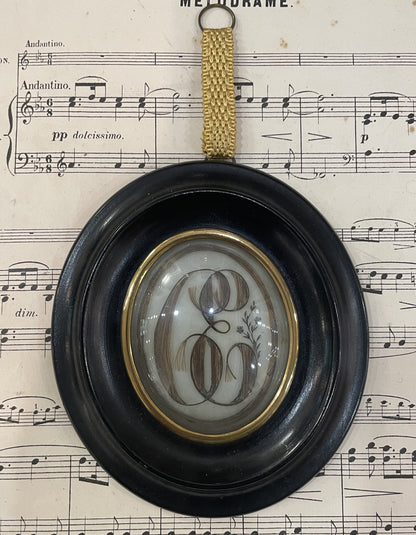 Antique French Mourning Hair Art Domed Glass Wooden Frame c1880