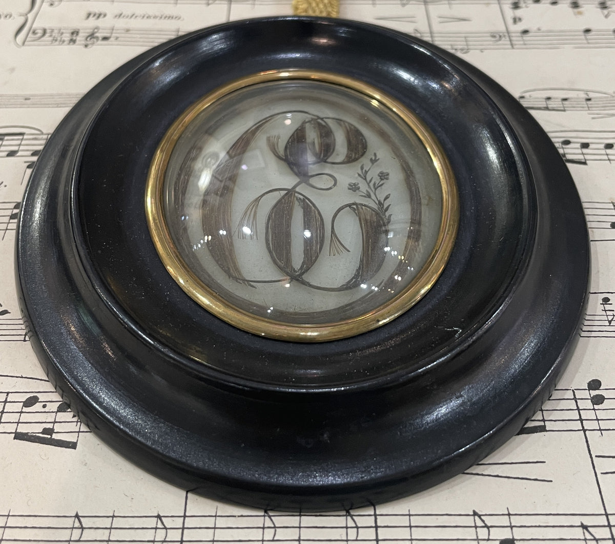 Antique French Mourning Hair Art Domed Glass Wooden Frame c1880