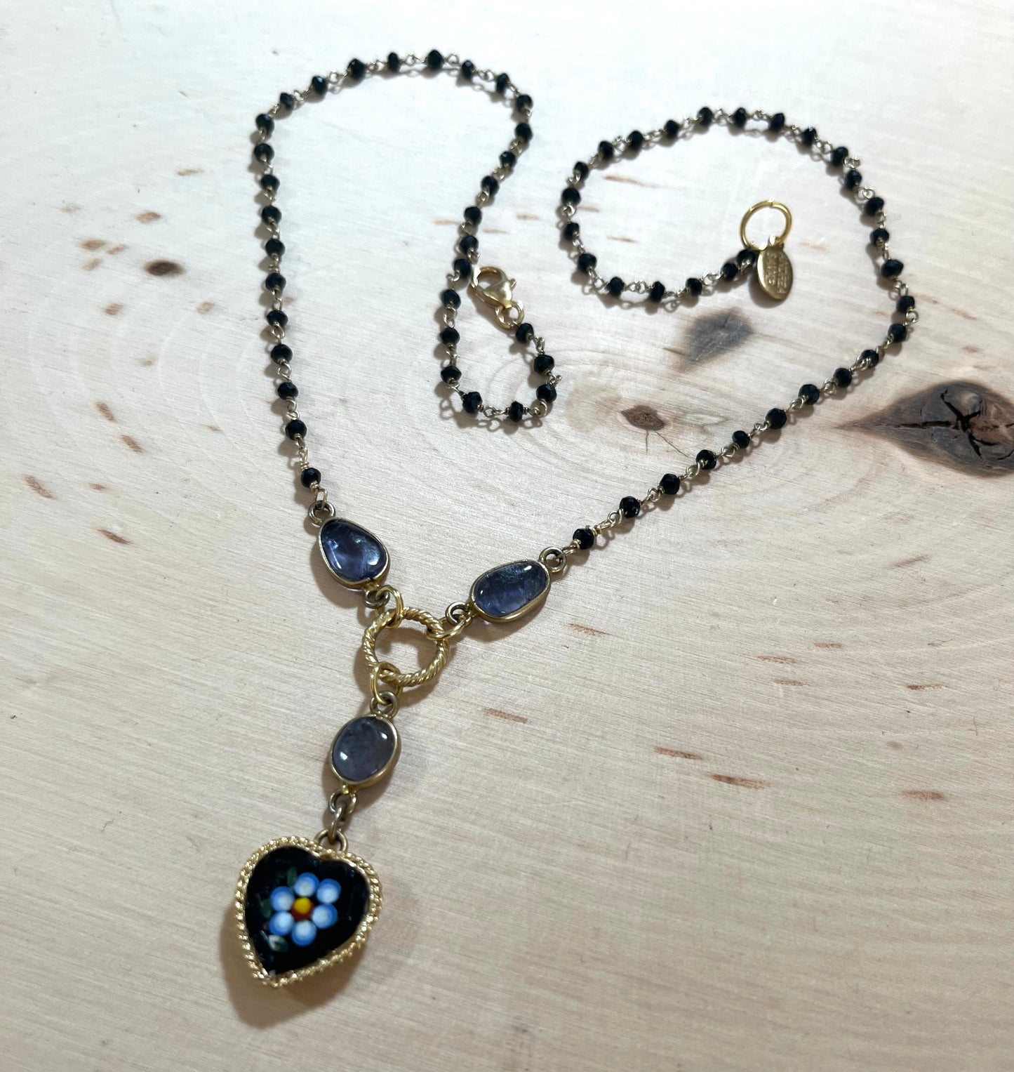 Micromosaic Italian heart and forget-me-not necklace