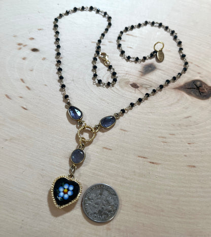 Micromosaic Italian heart and forget-me-not necklace