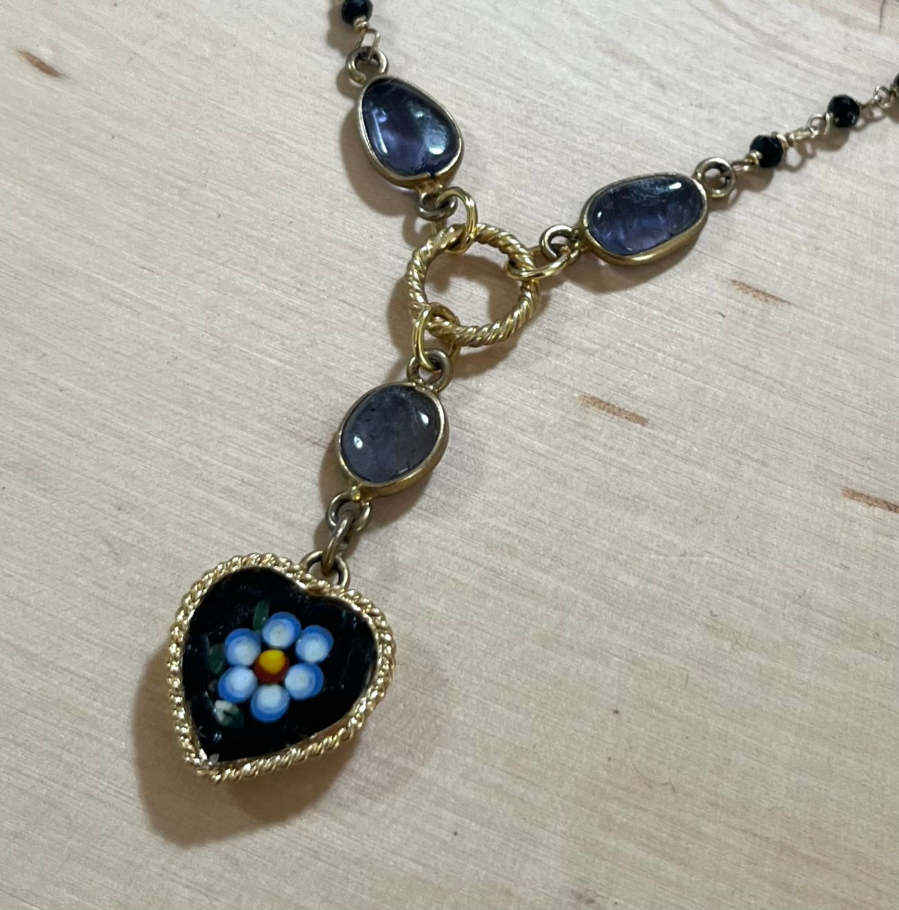 Micromosaic Italian heart and forget-me-not necklace