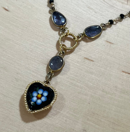 Micromosaic Italian heart and forget-me-not necklace