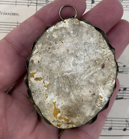 Rare Small Antique French Reliquary / Ex Voto Sacred Heart c1880