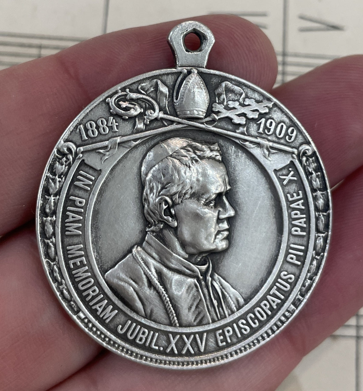Large Antique French Bronze Joan of Arc Religious Medal Pope Pius X c1909