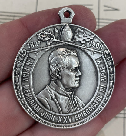 Large Antique French Bronze Joan of Arc Religious Medal Pope Pius X c1909