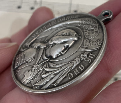 Large Antique French Bronze Joan of Arc Religious Medal Pope Pius X c1909