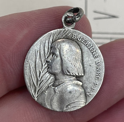 Antique French Sterling Silver Joan of Arc Religious Medal Pope Pius X c1910