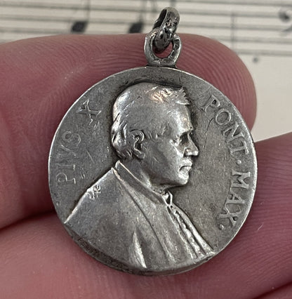 Antique French Sterling Silver Joan of Arc Religious Medal Pope Pius X c1910