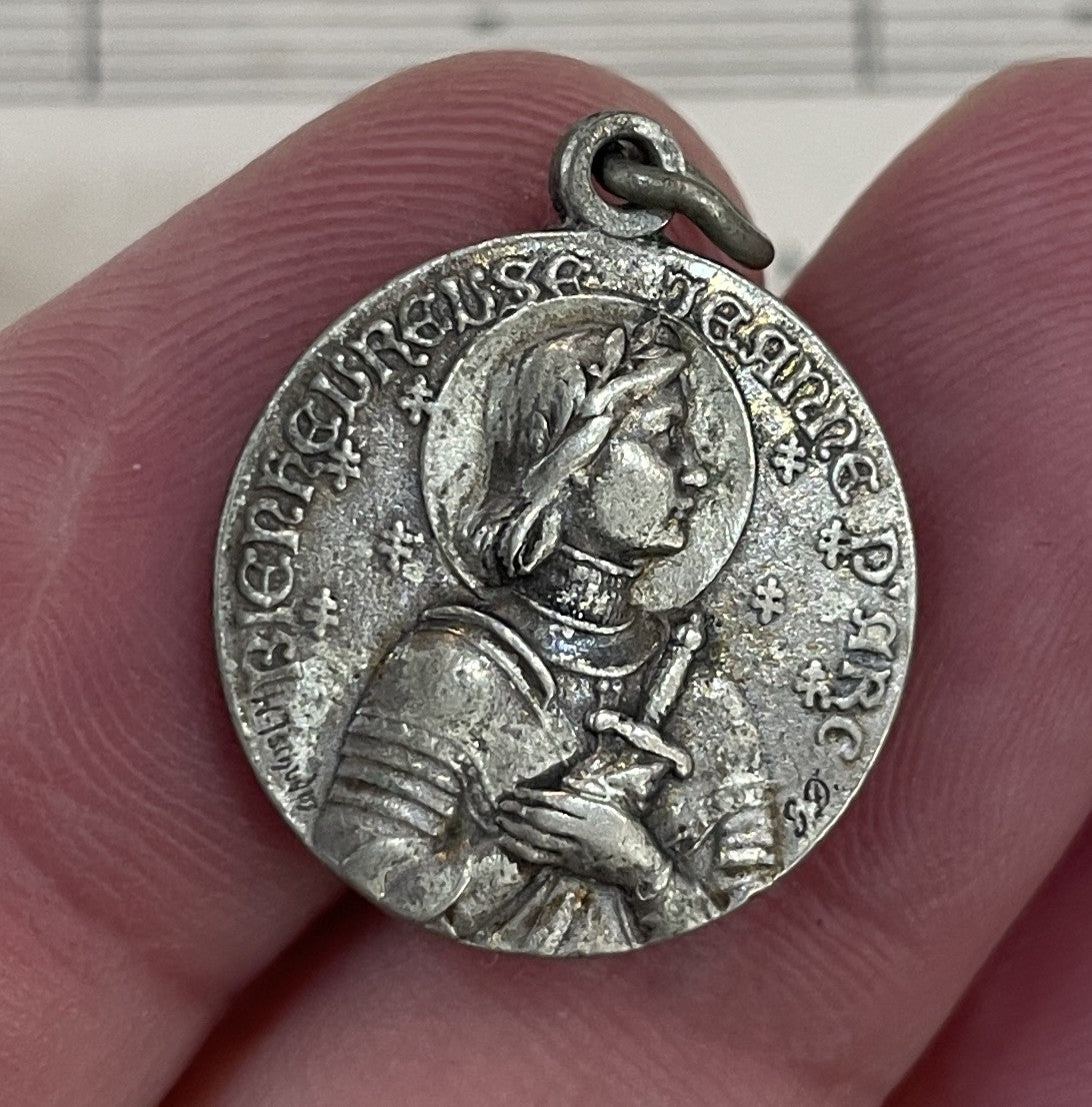 Antique French Silver Plated Joan of Arc Religious Medal c1920