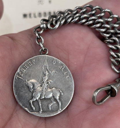 Rare Antique French Sterling Silver Joan of Arc Chatelaine Chain Horse c1900