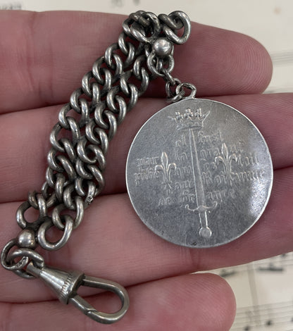 Rare Antique French Sterling Silver Joan of Arc Chatelaine Chain Horse c1900