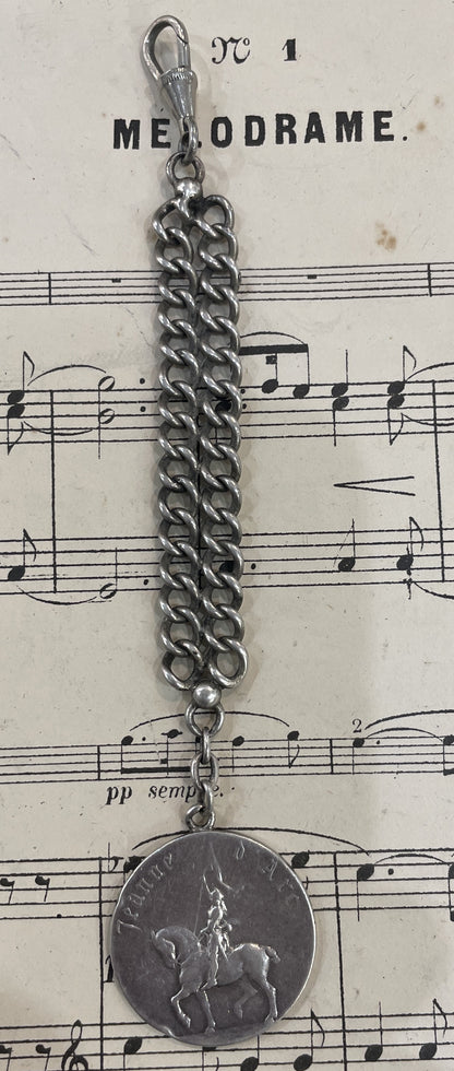 Rare Antique French Sterling Silver Joan of Arc Chatelaine Chain Horse c1900