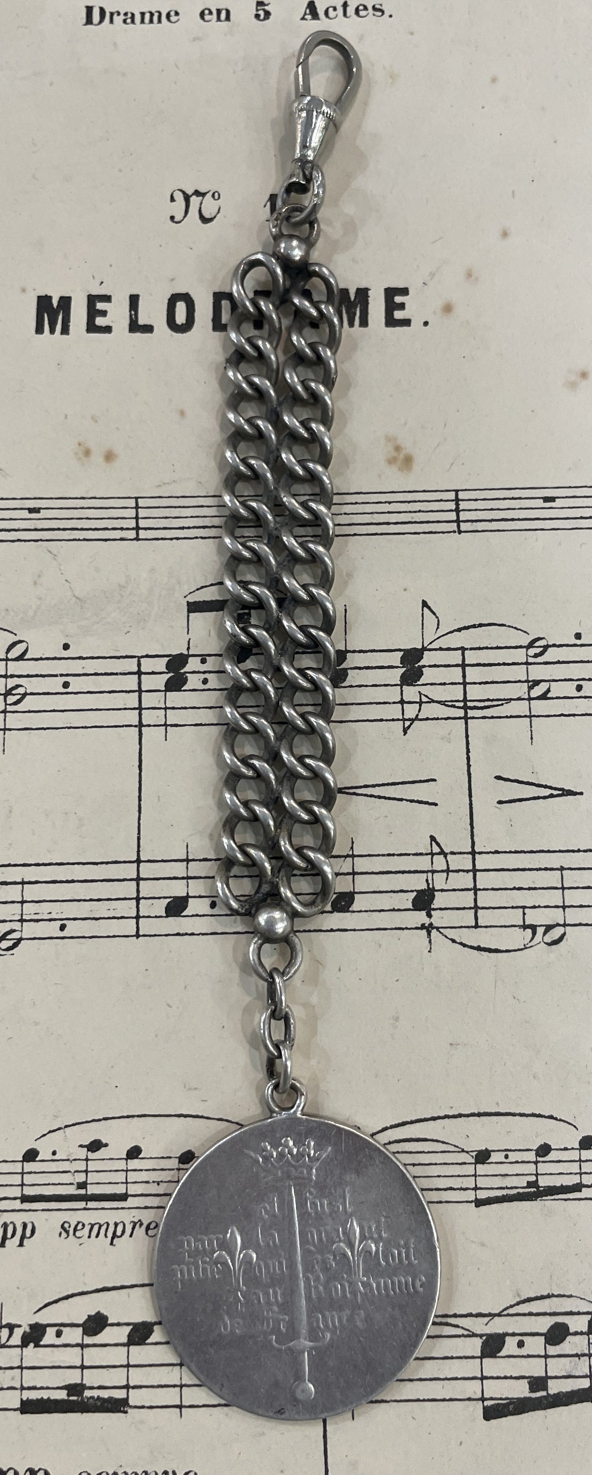 Rare Antique French Sterling Silver Joan of Arc Chatelaine Chain Horse c1900